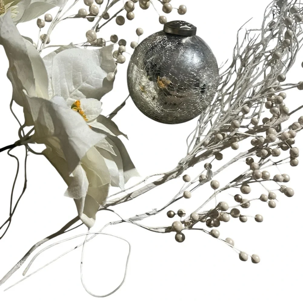 Elegant White and Silver Floral Ornament Set